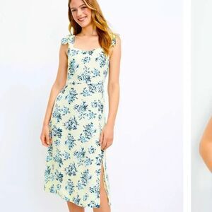 LOFT Yellow Blue Floral Midi Dress – Size 12